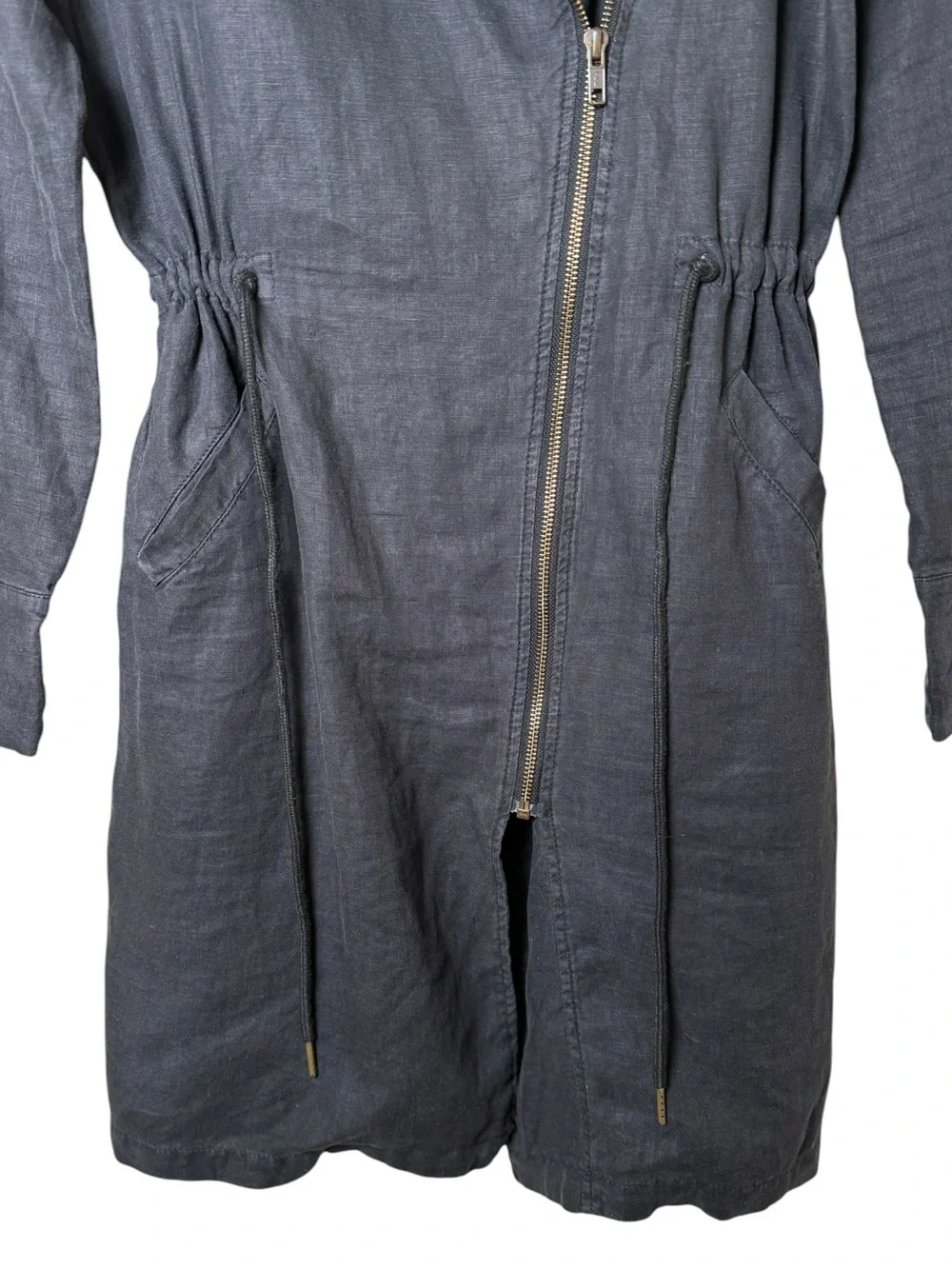 Michael Stars Small LINEN Charcoal Long-Sleeve Asymmetrical Zip Shirt Dress